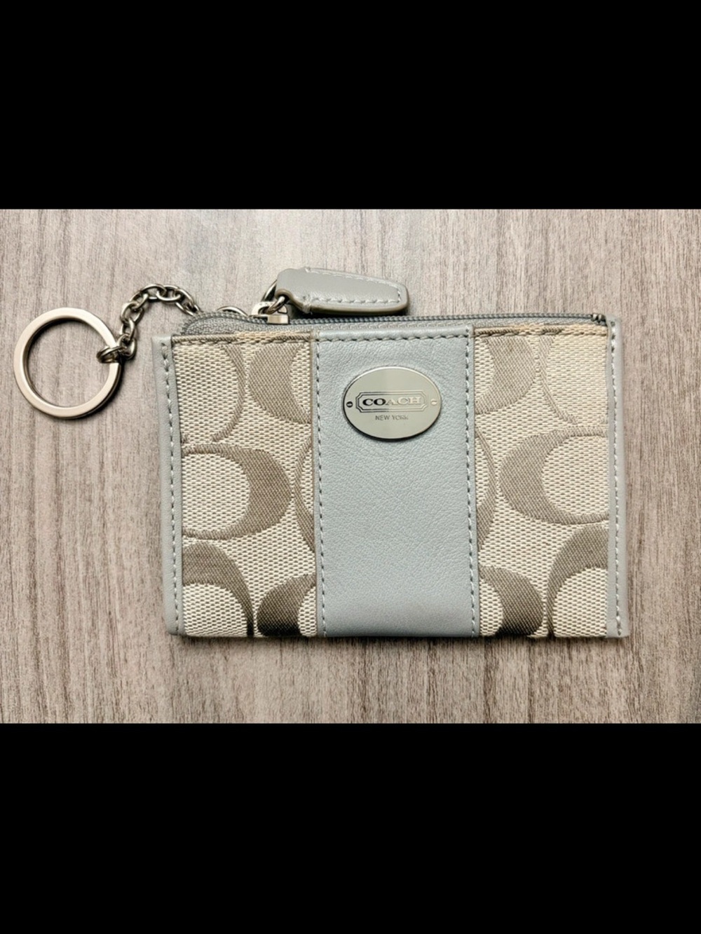 Coach Key & Card Holder in Light Gray Signature Canvas